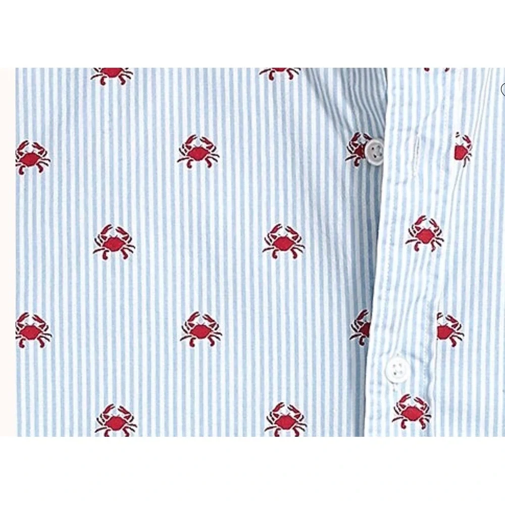 J.Crew Short-sleeve slim crab-on-stripe flex washed shirt size SM striped cotton